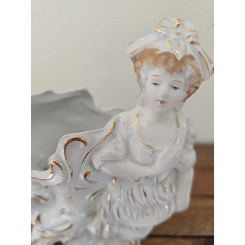 Pair of Porcelain Lady Cornucopia Vases or Figurines Paul's Gifts Planters